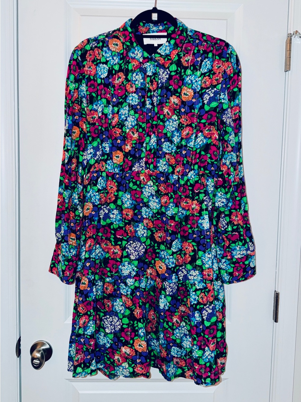 ba&sh Floral Button-Front Shirt Dress in Green, Blue & Pink